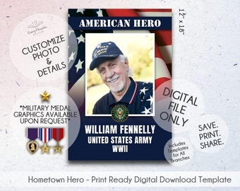 Editable Military Memorial Canva Template - DIY Veteran Tribute 12x18