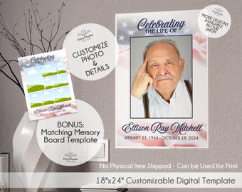 Szablon plakatu z patriotycznym świętowaniem życia | Wydruk na pogrzeb weterana wojskowego | Pobieranie cyfrowe Canva