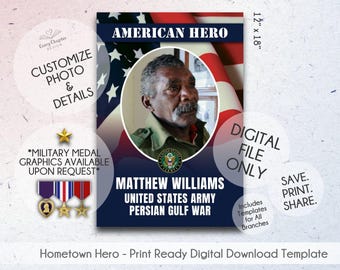 Military Memorial Banner Canva Template - Patriotic Hero Tribute Design