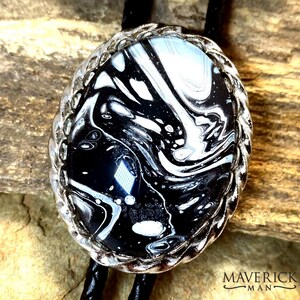 Large bolo with our hand painted stone in black and white