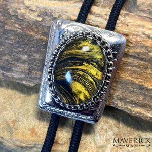Gold and black hand painted stone in our modern bolo
