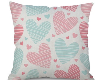 More Pink Blue Heart Cushion Case, Valentine's Day Throw Pillowcase, Love Accent Pillow Cover, Love Pillow Cover, Happy Valentine's Gifts