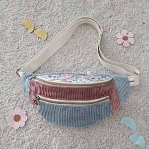 Sac banane velours côtelé et liberty 2 fermetures