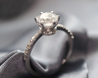 18K Solid White Gold 1 CT Lab Grown Diamond Proposal Ring Customizing SOLITAIRE Round Diamond Wedding Ring