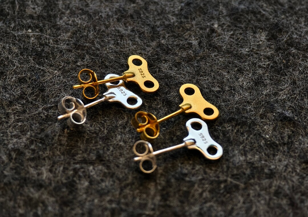 Elegant Clockwork Winder Keys Sterling Silver and Gold Earrings - Etsy