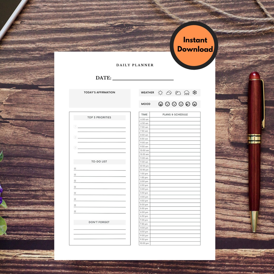 Personal Daily & Hourly Planner Sheet | Printable PDF | Organize Your ...