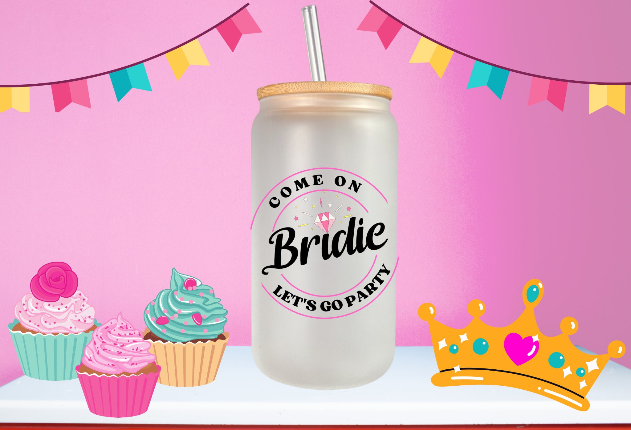 Bachelorette Party Gift| Bridesmaid Gift| Glass Tumbler with Lid and Straw frosted tumbler
