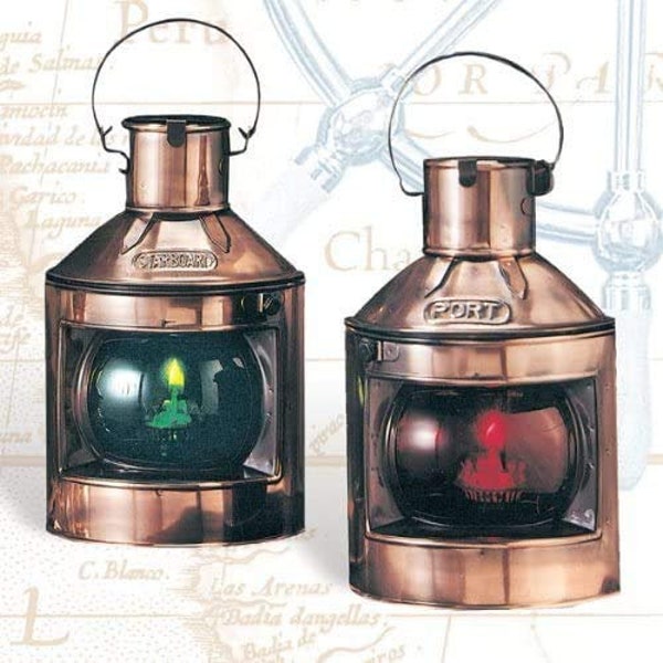 Port & Starboard Oil Lamps - set of 2 Nautical Light Décor - Coastal Wall Lamp Hanging Ornament