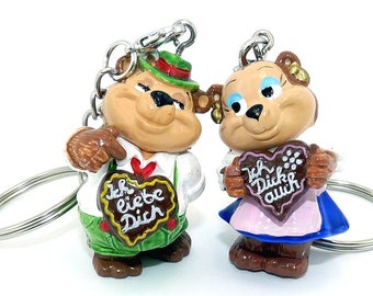 Ü-Ei Teddies Figuren als Schlüsselanhänger Pärchen [Bayern - Oktoberfest - Geschenk - Liebe - Teddie]