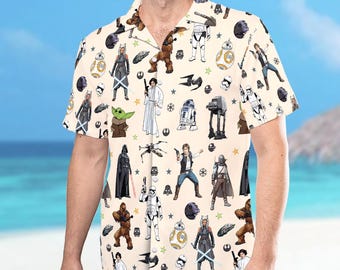 Camisa hawaiana de Disney Star Wars, camisa hawaiana de Yoda, Darth Vader, Boba Fett y R2D2, camisa de botones de Star Wars Disney, conjuntos de vacaciones de verano de Disney