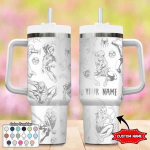 Custom Spiderman 40oz Laser Tumbler, Superhero Engraved Travel Tumbler, Spider-Man Tumbler for Fans, Marvel Handle Stainless Steel Tumbler image 2
