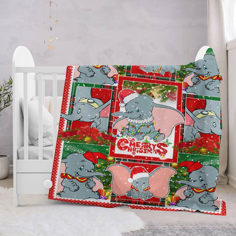 Personalized Dumbo Elephant Xmas Blanket, Dumbo Elephant Blanket