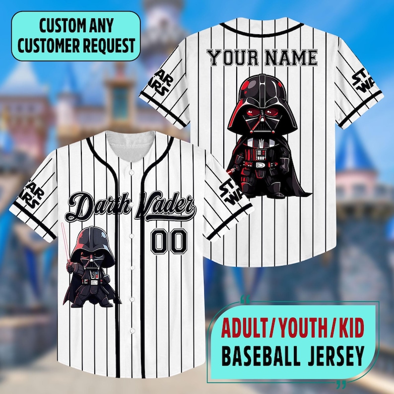 Personalized Star Wars Dart Vader Baseball Jersey, Baby Yoda Jersey Shirt, Star Wars Baseball Team Jersey, R2D2 BB8 Magic Kingdom Trip Shirt 画像 5
