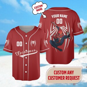 Personalized Spiderman Baseball Jersey, Superhero Jersey Team, Hero Jersey Gift, Spider-Man Baseball Team Outfit, Spidey Gift For Kid
