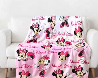 Personalized Watercolor Mouse Blanket, Magic Kingdom Fleece Blanket, Mouse Birthday Gifts, Kid Name Blanket, Cartoon Baby Quilt Bedding