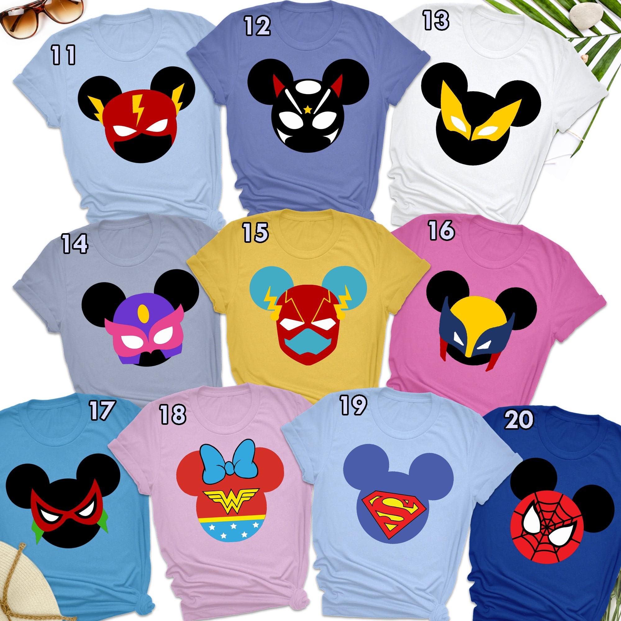 Discover Custom Superhero Collab Mouse Ears Shirt, Layered Superhero Shirt, Iconic Mouse Face Shirt, Family Matching Shirt, Group Matching Tee