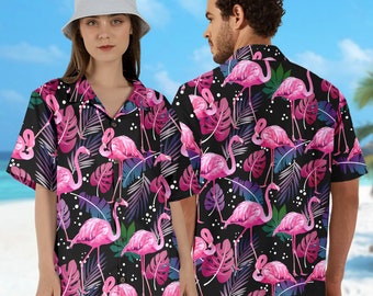 Flamingo Hawaii Beach Shirt, Flamingo Button Up Shirt Holiday, Flamingo Hawaiian Shirt Gift, Cute Flamingo 3D All Over Print Shirt