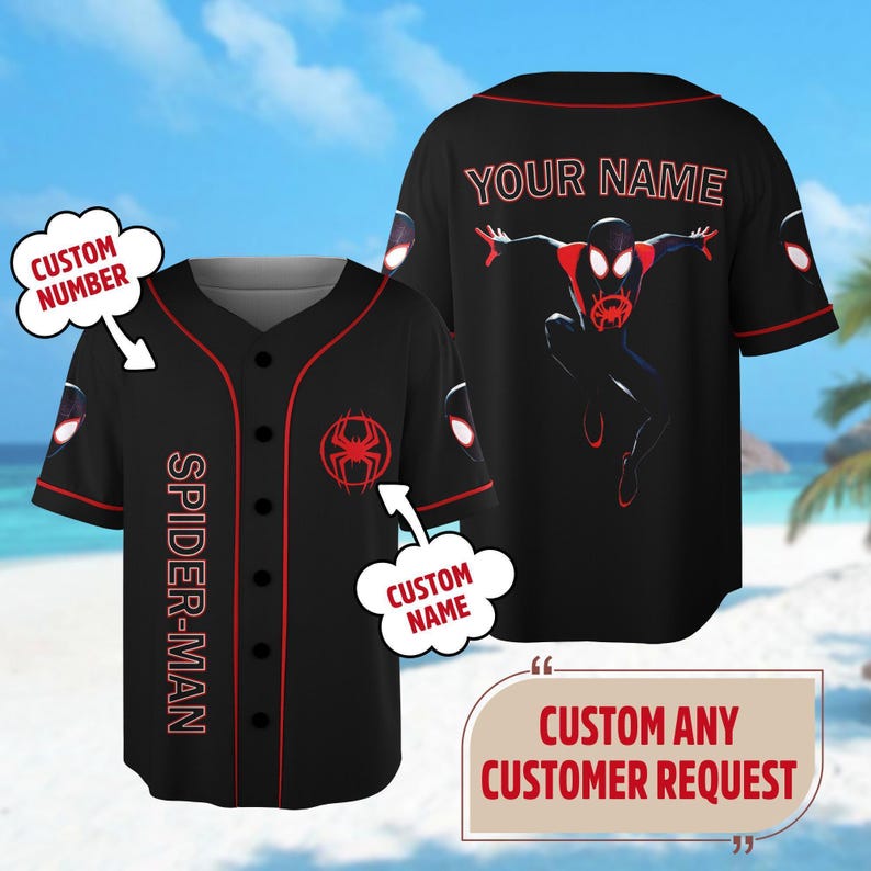 Personalize Spider Man Across The Spider Baseball Jersey, Spider-Verse Basketball Jersey, Miles Morales Birthday Shirt, Spiderman Jersey bild 1