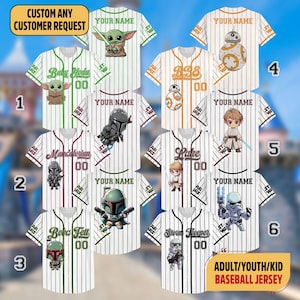 Personalized Star Wars Dart Vader Baseball Jersey, Baby Yoda Jersey Shirt, Star Wars Baseball Team Jersey, R2D2 BB8 Magic Kingdom Trip Shirt 画像 1