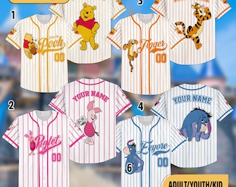 Camiseta de béisbol personalizada de Winnie the Pooh de Disney, camiseta personalizada de oso Pooh para niños y jóvenes, camiseta del equipo de Ígor, regalo para una excursión familiar a Magic Kingdom