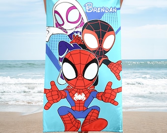 Custom Spider Beach Towels, Spider and Friends Beach Towel, Superhero Movie Bath Pool Towel, Hero Cartoon Movie Beach Towel Gift