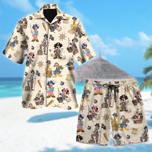Disney Pirate Mickey & Friends Hawaiian Shirt, Minnie Goofy Donald Daisy Pluto Pirates Hawaii Shirt, Disney Cruise Trip Button Up Shirt