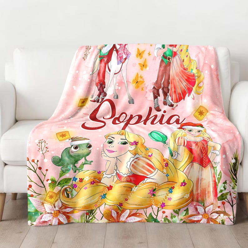 Personalized Princess Tangled Christmas Blanket, Rapunzel Blanket