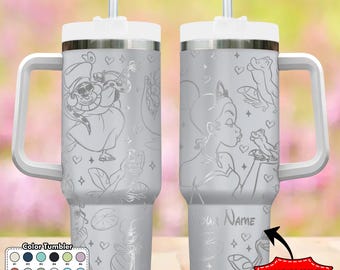 Custom Princess and Frog Tumbler, Princess Characters 40oz Tumbler, Cartoon Cup Gift, Magic Kingdom Handle Stainless Steel Tumbler