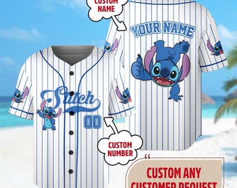 Personalized Stitch Baseball Jersey, Custom Kid Youth Adult  Lilo and Stitch Baseball Shirt, Magic Kingdom Trip Outfit, Cute Birthday Gift