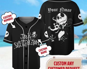 Personalized Jack Skellington Baseball Jersey, Custom Name Nightmare Before Baseball Shirt, Jack Skellington Basketball Jersey