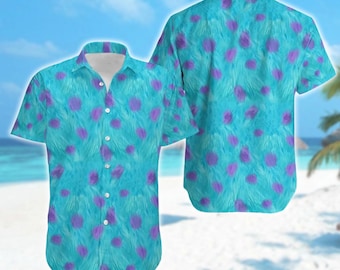 DN Monster Fur Inc Hawaiian Shirt, James P. Sullivan Halloween Costume 3D All Over Print Button Up, Monster Inc Cosplay Hawaii Shirt