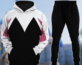 Spider Halloween Costume Hoodie, Gwen Stacy Cosplay Costume Sweatshirt, 3D Halloween Party Outfit, Super Hero All Over Print Hoodie