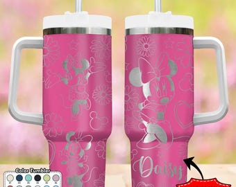 Personalized Mouse 40oz Tumbler, Pink Mouse Characters Cup, Cartoon Engraved Tumbler, Magic Kingdom Handle Stainless Steel Reusable Tumbler