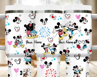Custom Mickey Mouse 40oz Tumbler, Disney Mickey And Minnie Mouse Cup, Mickey Insulated Tumbler, Magic Kingdom Handle Stainless Steel Tumbler