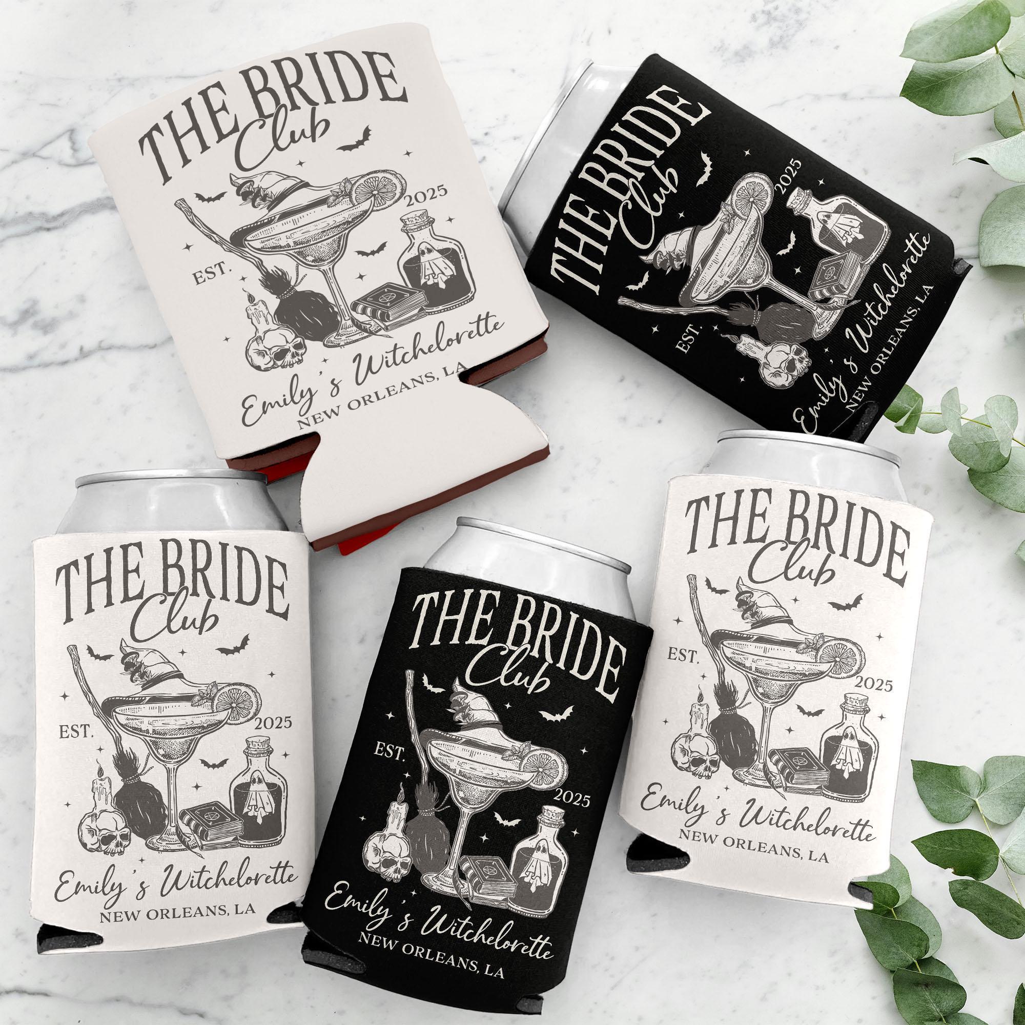 Custom Witchy Bachelorette Can Coolers, Halloween Bachelorette Party Can Coolers, Witch Bridal Party Favors, Bride Gothic Cocktail Bach Club