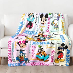 Personalized Watercolor Mouse and Friend Blanket, Custom Name Castle Baby Fleece Blanket, Magic Kingdom Christmas Gift for Kids