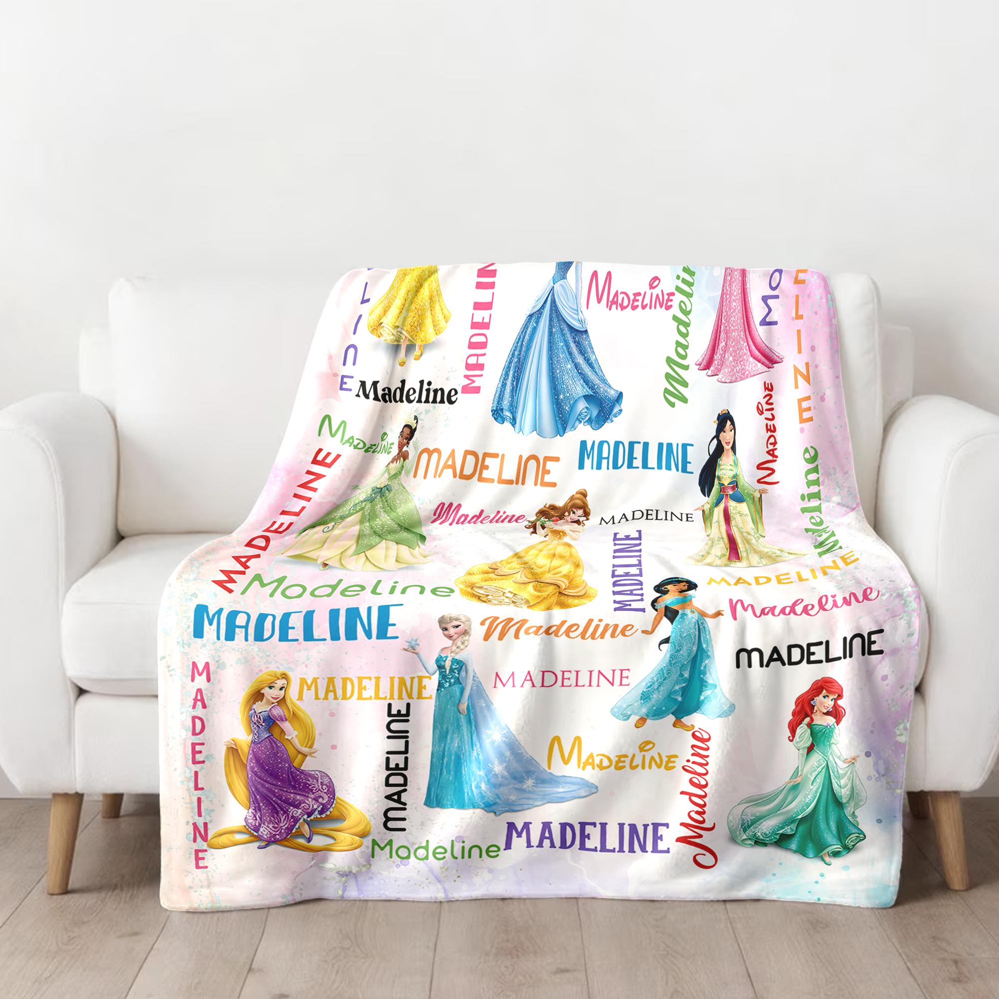 Personalized Watercolor Princess Blanket, Custom Name Baby Girl