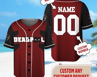 Personalized Deadpool Baseball Jersey, Deadpool Costume Jersey, Superhero Baseball Team, Magic Kingdom Shirt, Summer Family Trip Gift
