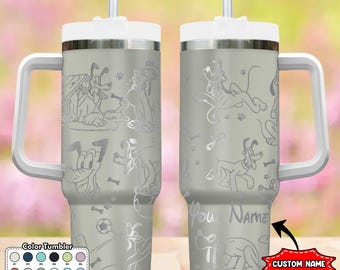 Custom Pluto Dog Tumbler, Mickey Mouse 40oz Tumbler, Cartoon Cup Gift, Magic Kingdom Handle Stainless Steel Tumbler, Pluto Tumbler