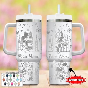 Custom Mickey Minnie Couple 40oz Laser Tumbler, Disneyland Engraved Travel Cup, Custom Mickey Mouse Tumbler, Disney Stainless Steel Tumbler image 1