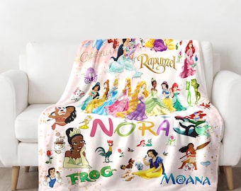 Personalized Watercolor Princess Blanket, Custom Baby Girl Blanket, Princess Birthday Gift, Magic Kingdom Fleece Blanket, Princess Quilt