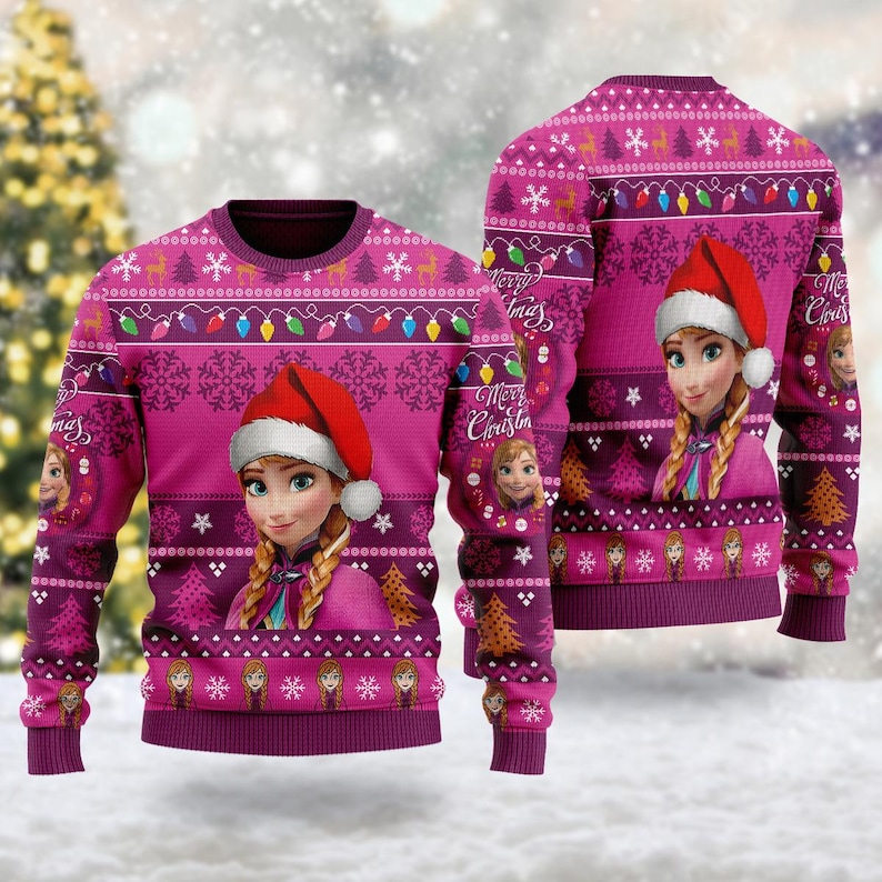 Anna Frozen Ugly Christmas Sweater, Frozen Movie Xmas Sweatshirt, Anna