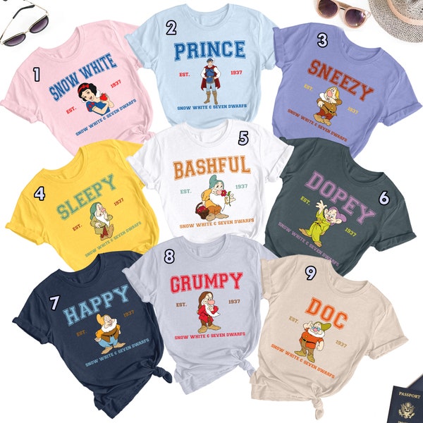 Princess and Dwarfs Matching Shirt, Dwarf Family Group Cosplay T-Shirt, Seven Character Matching Costume, Magic Kingdom Gift For Friends