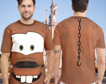 Tow Mater Unisex Costume T-Shirt, Cars Tow Mater Cosplay Costume Shirt, Cars Local Tow Truck Halloween All Over Print Tee, Cars 3D Shirt