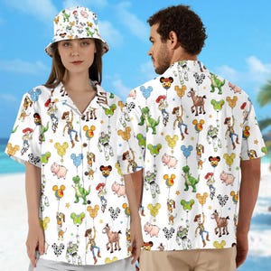 Camisa hawaiana de Toy Story con globos, camisa hawaiana de Disney Toy Story, camisa abotonada de Woody, Buzz Lightyear, Jessie y Rex, camisa de verano de Disney imagen 3