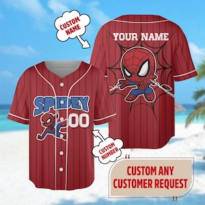 Personaliza la camiseta de béisbol de Spidey y su increíble amigo, atuendo de camiseta de béisbol de Spiderman, regalo para fanáticos de Spider, camiseta de cumpleaños de Spider Man