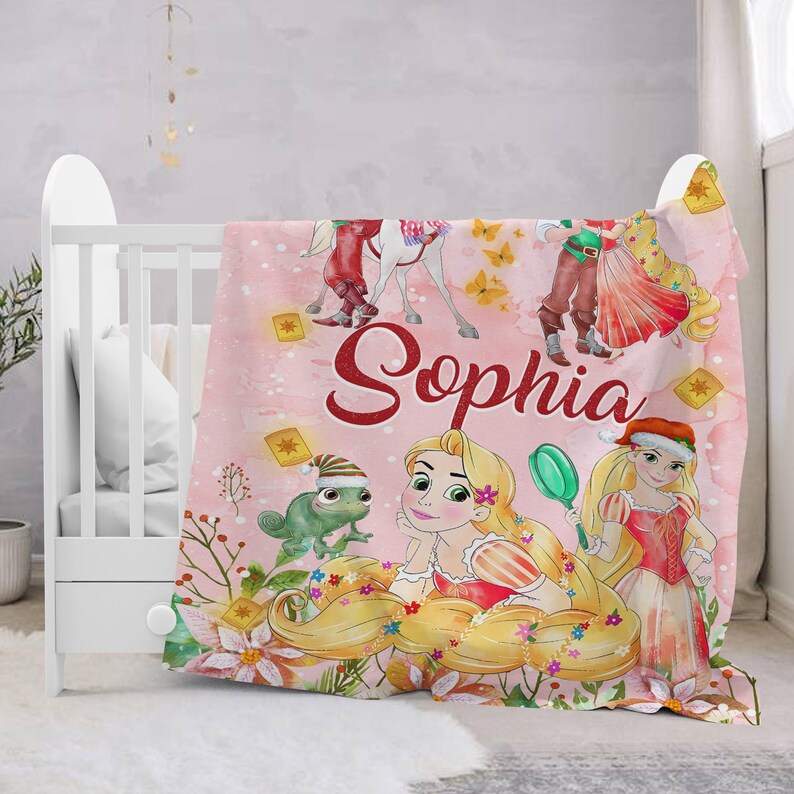 Personalized Princess Tangled Christmas Blanket, Rapunzel Blanket