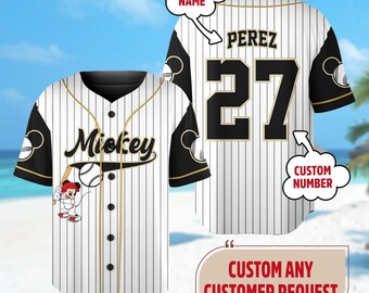 Personalized Disney Mickey Mouse Baseball Jersey, Mickey Mouse Jersey Team, Magic Kingdom Baseball Team Outfit, Birthday Gift For Kids