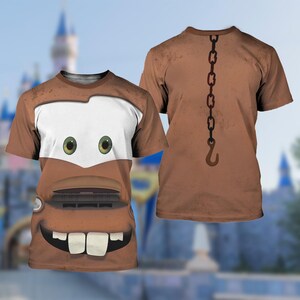 Camiseta unisex de disfraz de Tow Mater, camiseta de cosplay de Tow Mater de Cars, camiseta de Halloween con estampado integral de grúa local de Cars, camiseta 3D de Cars imagen 2