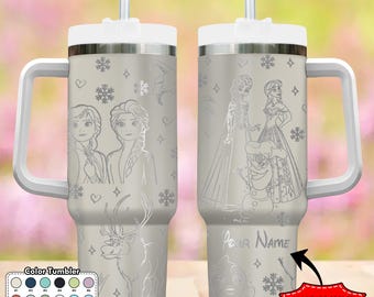 Custom Princess 40oz Tumbler, Cartoon Characters Tumbler, Magic Kingdom Handle Stainless Steel Reusable Tumbler, Princess Cup Gift for Her